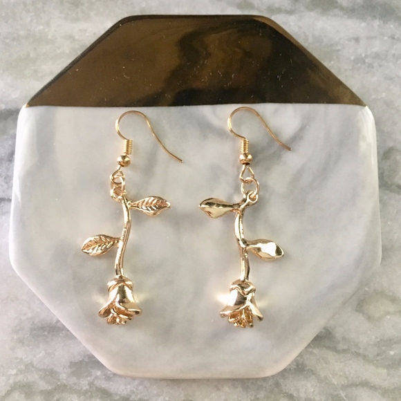 Enchanted Rose Yellow Gold Drop Flower Earrings - Picture 3 of 5